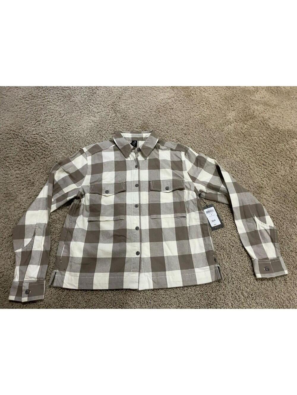 NWT Women’s Mountain Hardware Flannel Shirt M Medium White Beige Plaid
